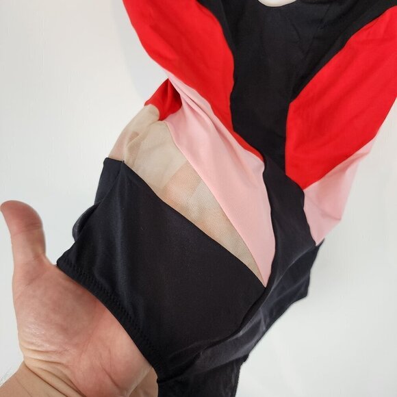 La Perla Underwire One Piece Swimsuit Red Pink Black Mesh Chevron Swimsuit 32C - Picture 4 of 14